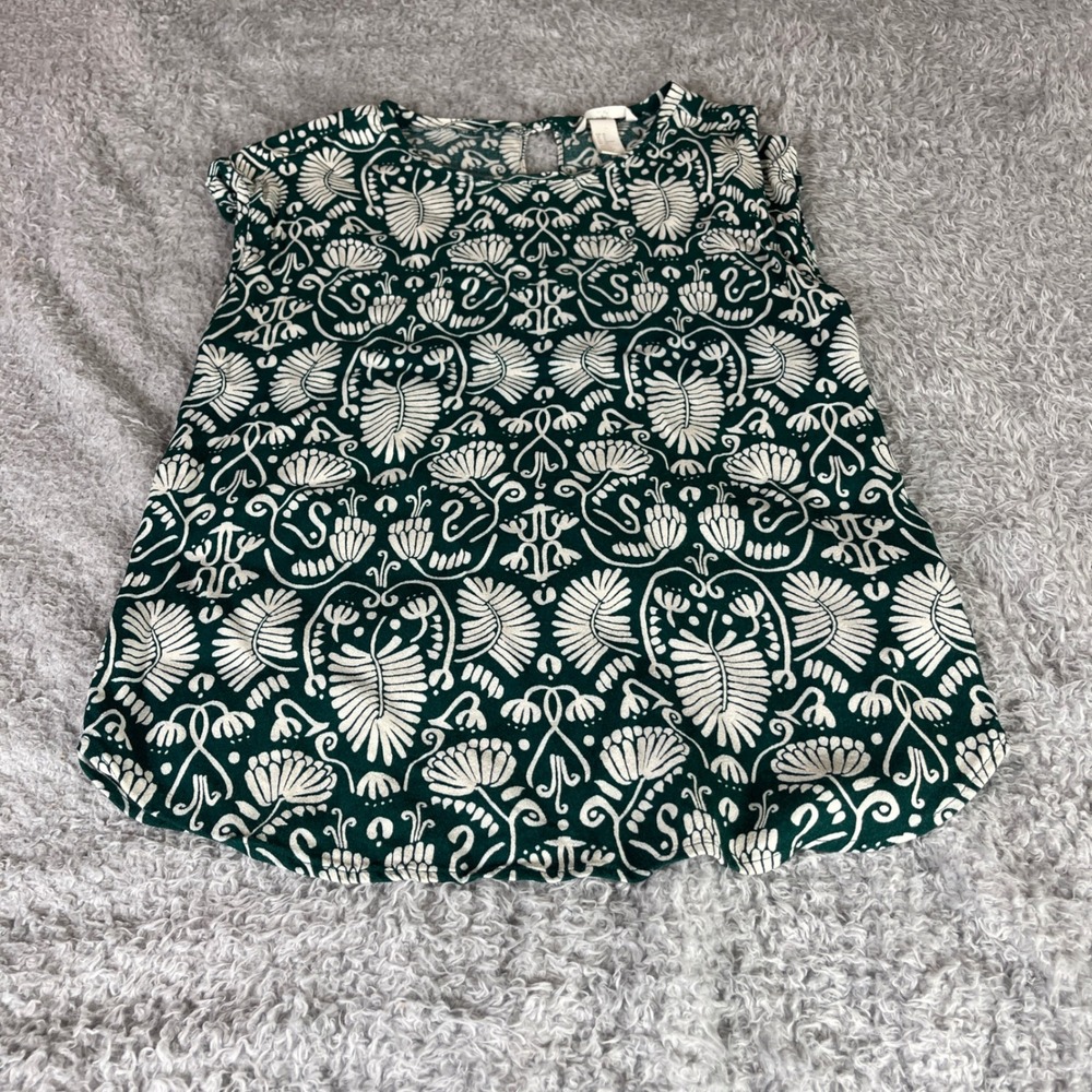 HM Green Cream Botanical Shell Print Sleeveless Blouse Top Size 10 Viscose